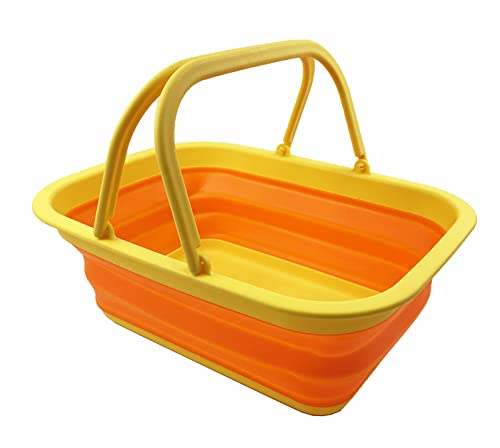 SAMMART 9.2L Collapsible Tub with Handle - Portable Outdoor Picnic Basket/Crater - Foldable Shopping Bag - Space Saving Storage Container… (Yellow/Carrot)