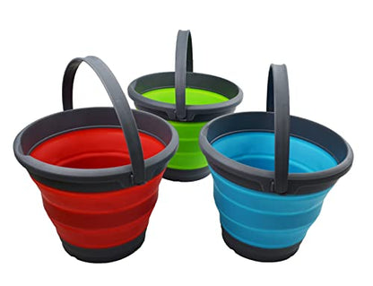 SAMMART 5.5L Set of 3 Collapsible Plastic Bucket - Foldable Round Tub - Portable Fishing Water Pail - Space Saving Outdoor Waterpot.