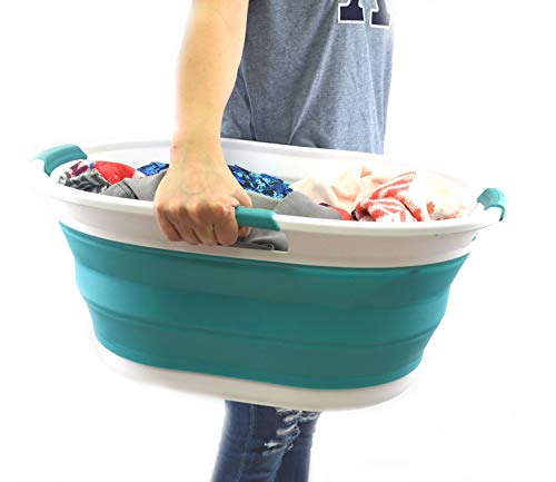 SAMMART 36L Collapsible 3 Handled Oval Laundry Basket - Foldable Storage Container/Organizer - Portable Washing Bin - Space Saving Hamper - Car Trunk Storage Box/Pet Bath Tub