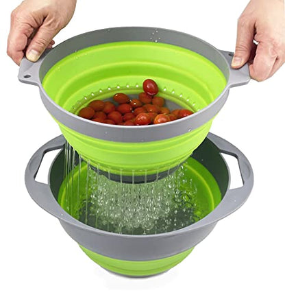 Collapsible TPE/PP Colander & Bowl Set - Foldable Washing Basin - Portable Dish Washing Tub - Space Saving Kitchen Storage Tray