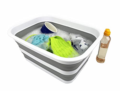 SAMMART 12L Collapsible Tub - Portable Outdoor Picnic Tray - Portable Washing Basin - Space Saving Plastic Washtub