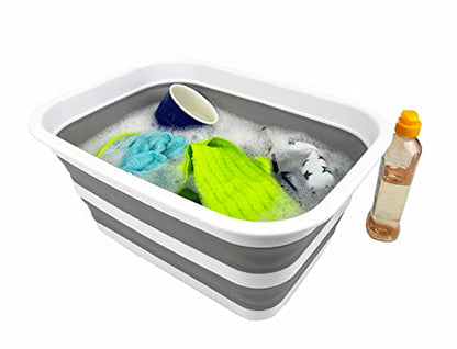 SAMMART 12L Collapsible Tub - Portable Outdoor Picnic Tray - Portable Washing Basin - Space Saving Plastic Washtub