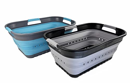 SAMMART 21L Super Mini Collapsible 3 Handled Plastic Basket - Foldable Pop Up Storage Container/Organizer - Space Saving Hamper/Basket