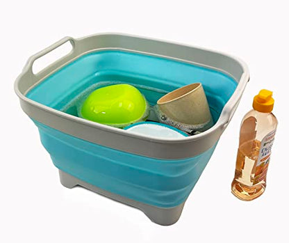 SAMMART 7.5L Collapsible Dishpan with Draining Plug - Foldable Washing Basin - Portable Dish Washing Tub - Space Saving