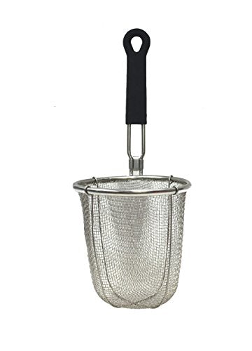 SAMMART Stainless Steel Mesh Noodle Strainer Basket with Black Silicone Handle - Pasta Sieve Colander