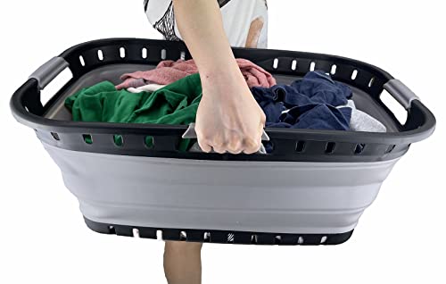 SAMMART 44L Collapsible Plastic Laundry Basket-Foldable Pop Up Storage Container-Portable Washing Tub-Space Saving Hamper, Water Capacity: 35L