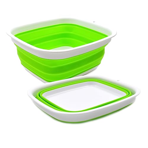 SAMMART Set of 2-7.7L Collapsible Tub - Foldable Dish Tub - Portable Washing Basin - Space Saving Plastic Washtub