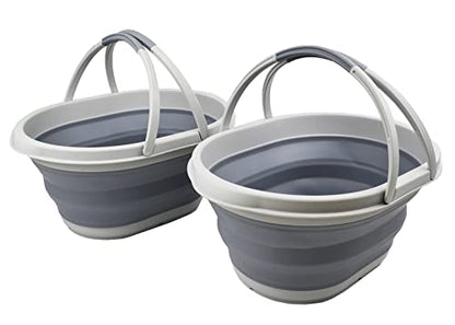 SAMMART 11L Collapsible Basket with Handle - Portable Outdoor Picnic Basket/Crater - Foldable Shopping Bag - Space Saving Storage Container
