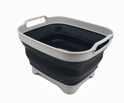 SAMMART 7.5L Collapsible Dishpan with Draining Plug - Foldable Washing Basin - Portable Dish Washing Tub - Space Saving Kitchen Storage Tray (Grey/Slate Grey, 1)