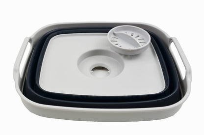 SAMMART 7.5L Collapsible Dishpan with Draining Plug - Foldable Washing Basin - Portable Dish Washing Tub - Space Saving Kitchen Storage Tray (Grey/Slate Grey, 1)