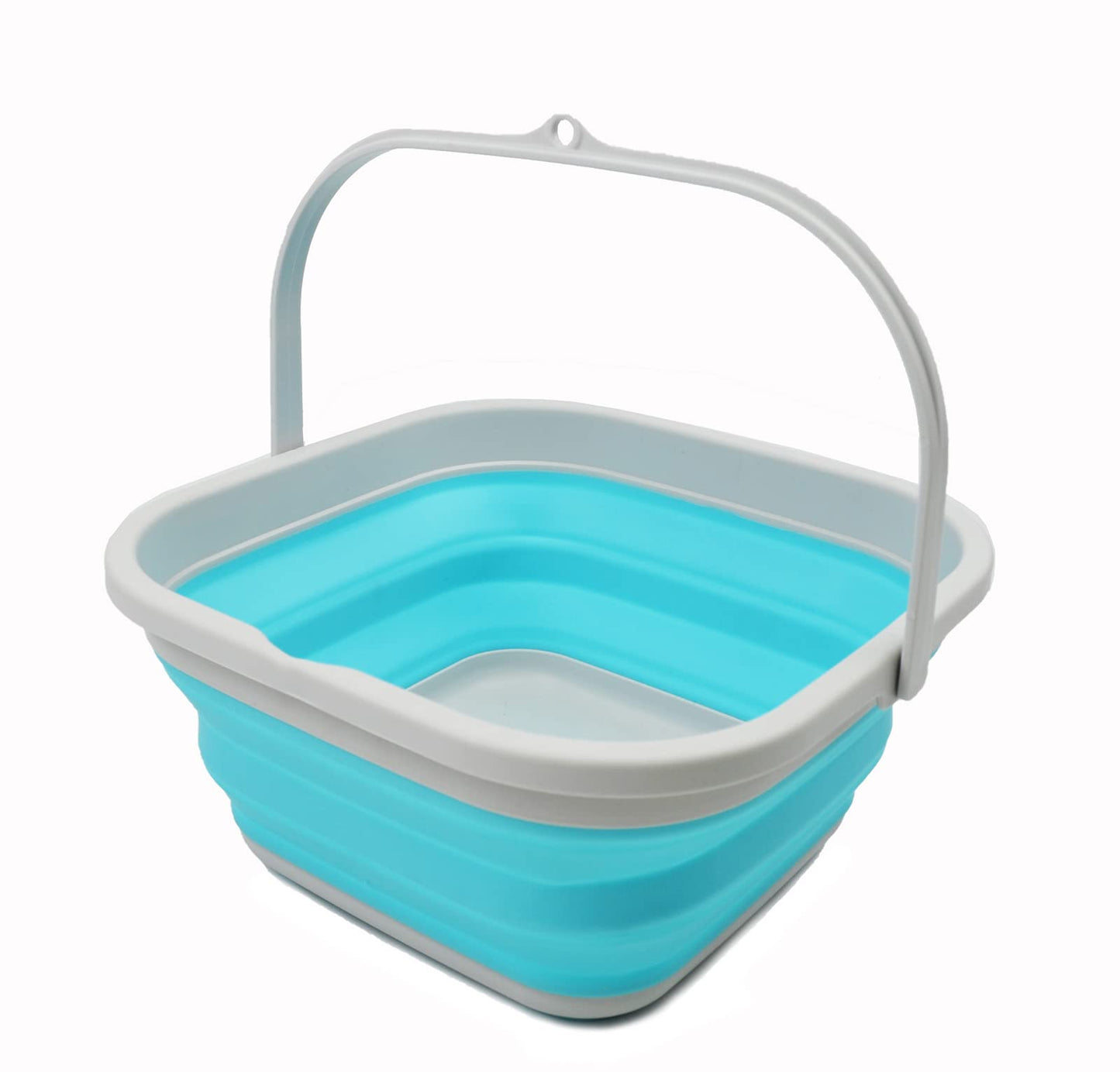 SAMMART 5.5L Collapsible Square Handy Bucket/Foldable SquareWater Pail/Portable Tub with Handle. (Grey/Cyanine)