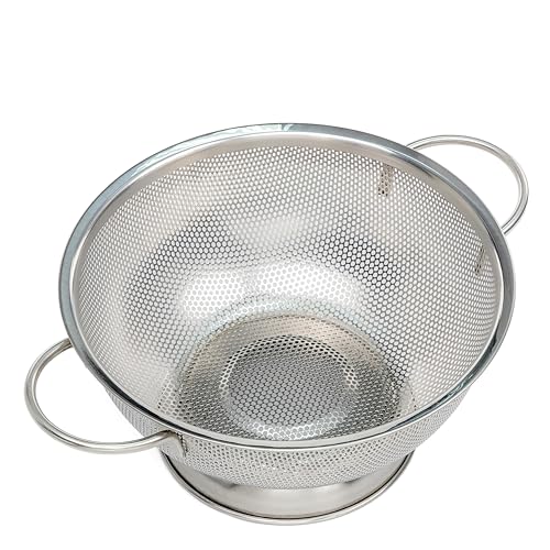 SAMMART 25cm Perforated Stainless Steel Sheet Colander with Handle - Strainer for Pasta, Noodle and Fruits