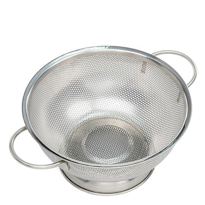 SAMMART 25cm Perforated Stainless Steel Sheet Colander with Handle - Strainer for Pasta, Noodle and Fruits