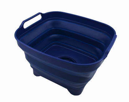 SAMMART 7.5L Collapsible Dishpan with Draining Plug - Foldable Washing Basin - Portable Dish Washing Tub - Space Saving Kitchen Storage Tray (Royal Blue, 1)