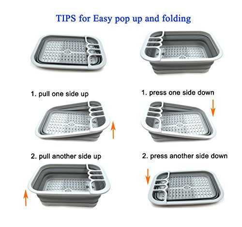 SAMMART Collapsible Dish Drainer with Drainer Board - Foldable Drying Rack Set - Portable Dinnerware Organizer - Space Saving Kitchen Storage Tray