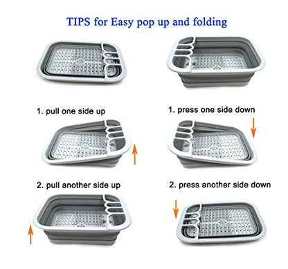 SAMMART Collapsible Dish Drainer with Drainer Board - Foldable Drying Rack Set - Portable Dinnerware Organizer - Space Saving Kitchen Storage Tray