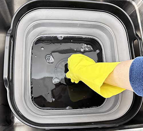 SAMMART 10L (2.64 Gallon) Collapsible Dishpan with Draining Plug - Foldable Washing Basin - Portable Dish Washing Tub - Space Saving Kitchen Storage Tray