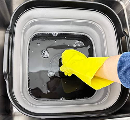 SAMMART 10L (2.64 Gallon) Collapsible Dishpan with Draining Plug - Foldable Washing Basin - Portable Dish Washing Tub - Space Saving Kitchen Storage Tray
