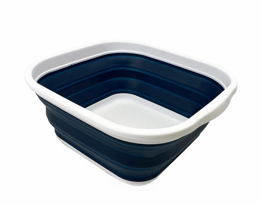 SAMMART 5.5L Collapsible Tub - Foldable Dish Tub - Portable Washing Basin - Space Saving Plastic Washtub (White/Indigo)