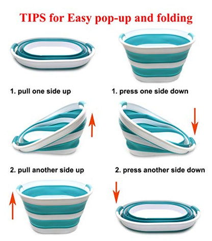 SAMMART Set of 2 Collapsible Plastic Laundry Basket - Oval Tub/Basket - Foldable Storage Container/Organizer - Portable Washing Tub - Space Saving Laundry Hamper