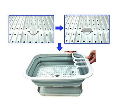 SAMMART Collapsible Dish Drainer with Drainer Board - Foldable Drying Rack Set - Portable Dinnerware Organizer - Space Saving Kitchen Storage Tray