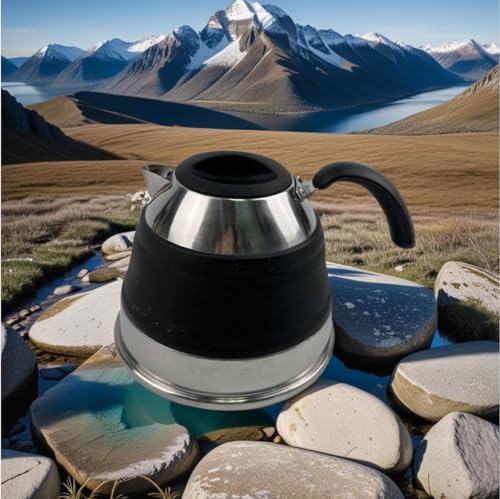 Collapsible 1.5L Silicone Kettle - Camping Waterpot, Travel Kettle, Foldable Kettles for Boiling Water. Small Portable Silicone Tea Kettle, Outdoor Camp Pot