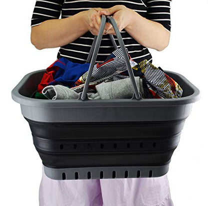 SAMMART 19L Collapsible Tub with Handle - Portable Outdoor Picnic Basket/Crater - Foldable Shopping Bag - Space Saving Storage Container