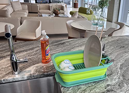 SAMMART 7.5L Collapsible Dish Drainer with Drainer Board - Foldable Drying Rack Set - Portable Dinnerware Organizer - Space Saving Kitchen Storage Tray
