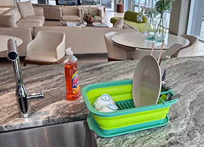 SAMMART 7.5L Collapsible Dish Drainer with Drainer Board - Foldable Drying Rack Set - Portable Dinnerware Organizer - Space Saving Kitchen Storage Tray