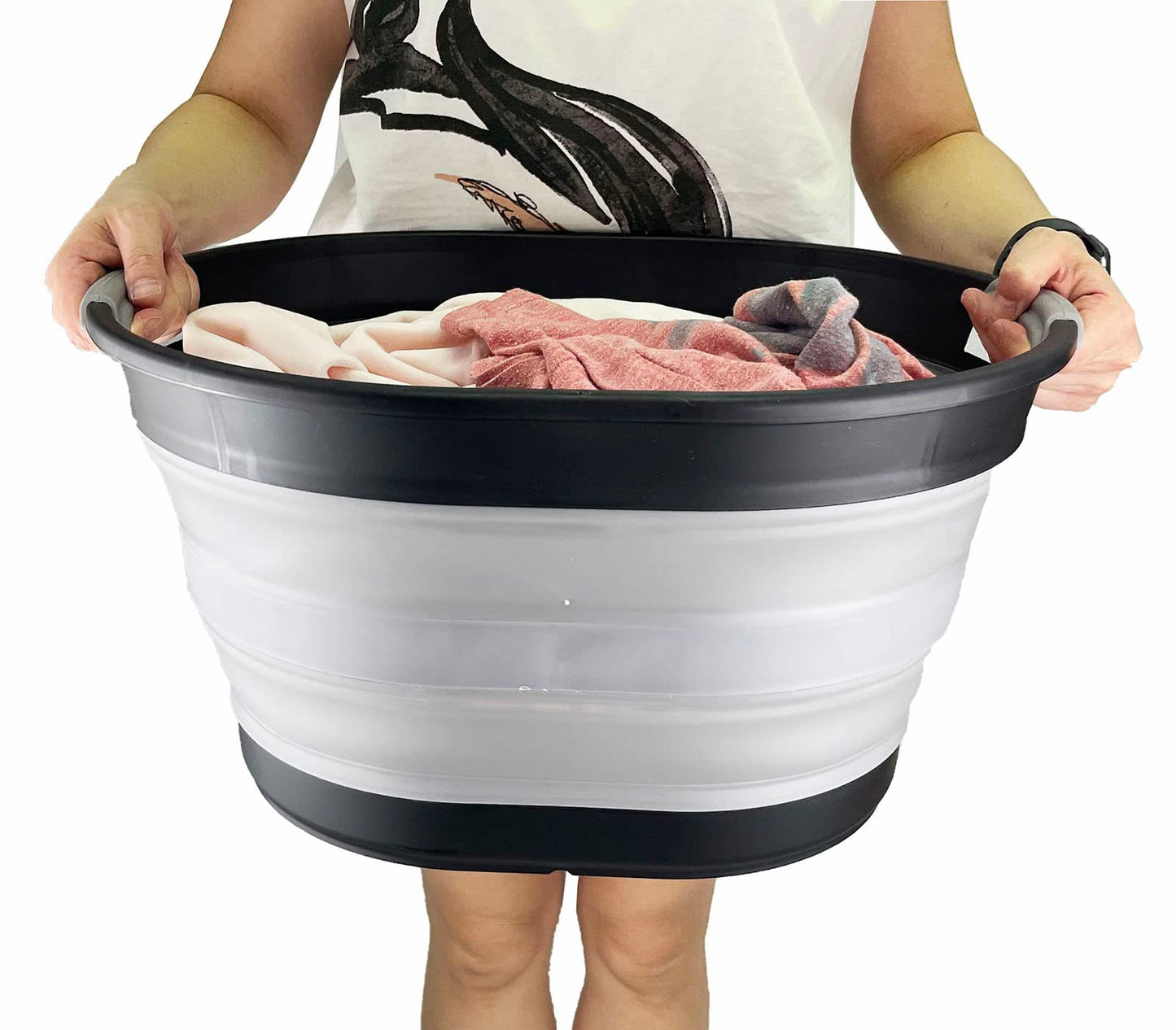 SAMMART 23L Collapsible Plastic Laundry Basket - Oval Tub/Basket - Foldable Storage Container/Organizer - Portable Washing Tub - Space Saving Laundry Hamper