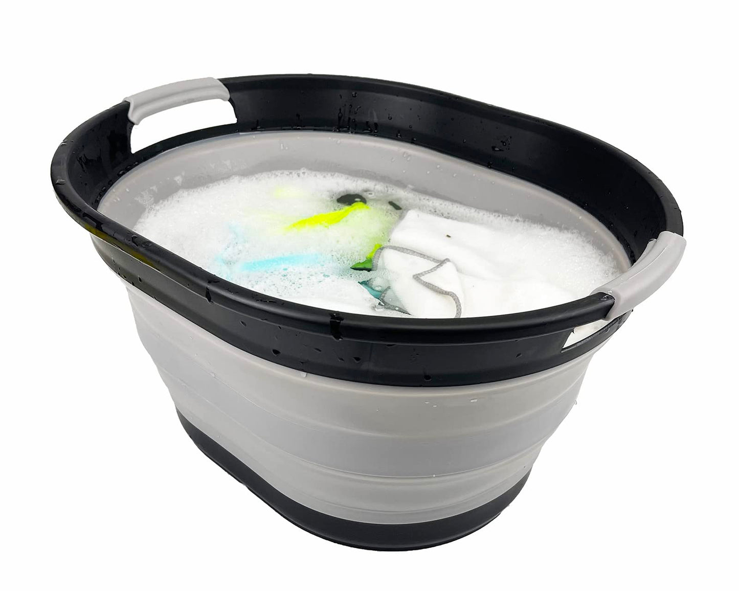 SAMMART 23L Collapsible Plastic Laundry Basket - Oval Tub/Basket - Foldable Storage Container/Organizer - Portable Washing Tub - Space Saving Laundry Hamper