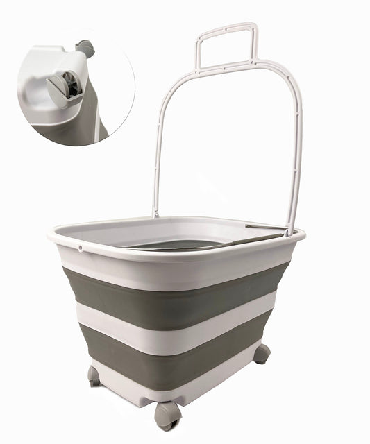 SAMMART 35L Collapsible Plastic Laundry Basket with Handle and Wheels - Foldable Pop Up Storage Container/Washing Tub - Space Saving