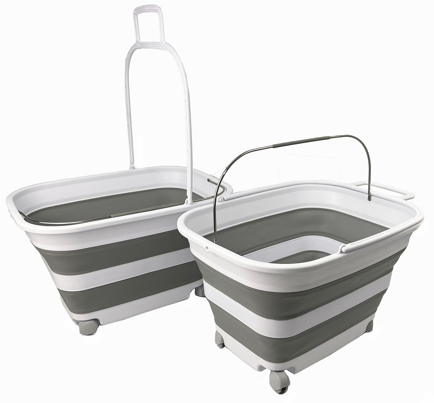 SAMMART 35L Collapsible Plastic Laundry Basket with Handle and Wheels - Foldable Pop Up Storage Container/Washing Tub - Space Saving