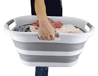 SAMMART 40L Collapsible Plastic Laundry Basket - Space Saving Storage Container/Organizer - Portable Washing Tub - Foldable Pop Up Hamper/Basket
