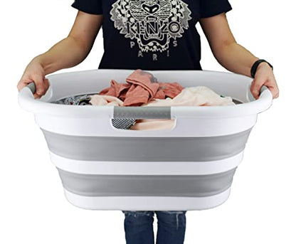 SAMMART 40L Collapsible Plastic Laundry Basket - Space Saving Storage Container/Organizer - Portable Washing Tub - Foldable Pop Up Hamper/Basket