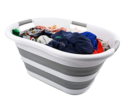 SAMMART 40L Collapsible Plastic Laundry Basket - Space Saving Storage Container/Organizer - Portable Washing Tub - Foldable Pop Up Hamper/Basket